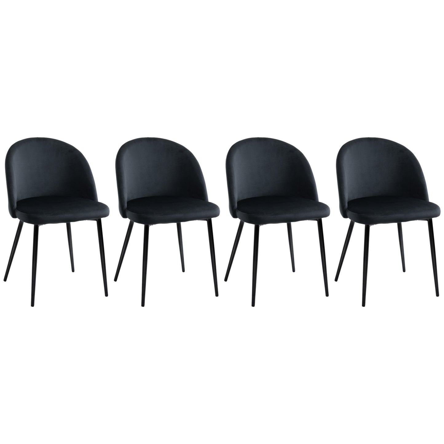 Modern Velvet Mid-Back Dining Chairs Set of 4, Black Upholstery, Sturdy Metal Legs