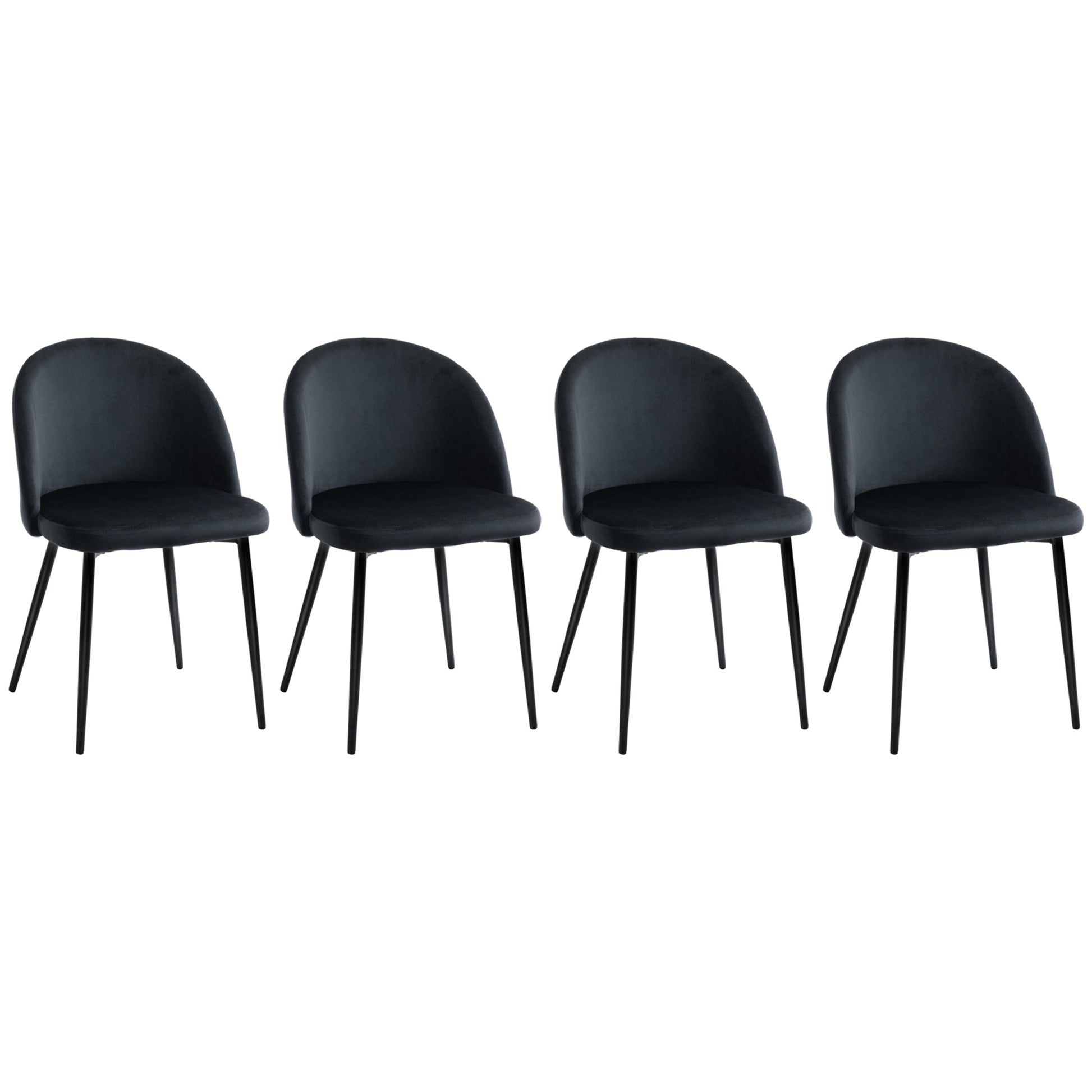 Modern Velvet Mid-Back Dining Chairs Set of 4, Black Upholstery, Sturdy Metal Legs