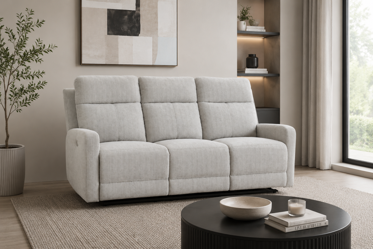 Upholstered Power Recliner Sofa – Oatmeal Milk