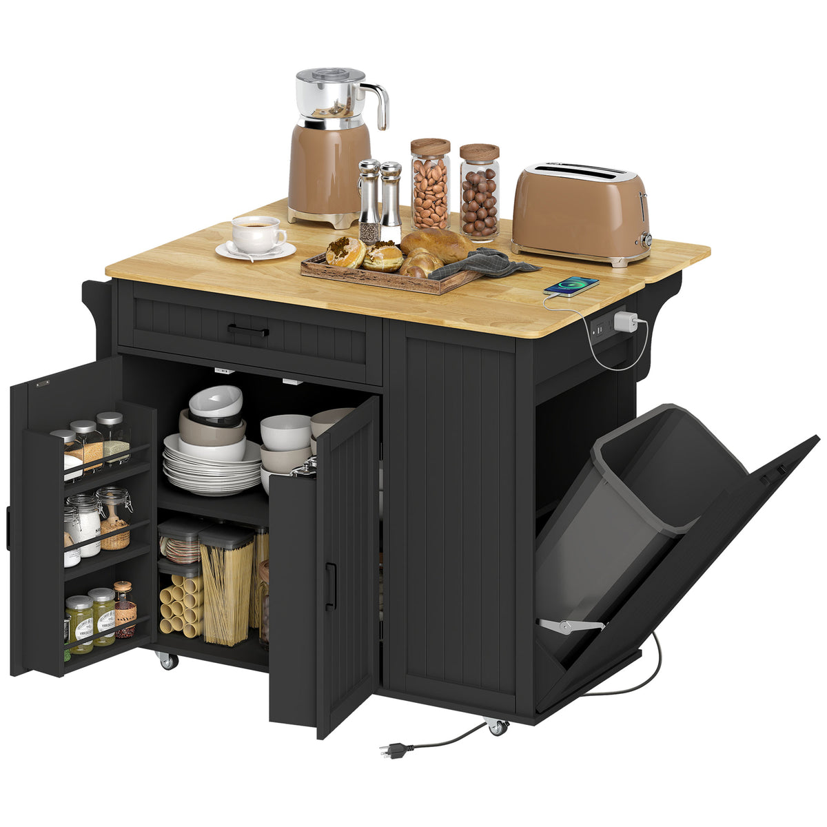 Kitchen Island Cart with Charging Station – 48"W x 35"H