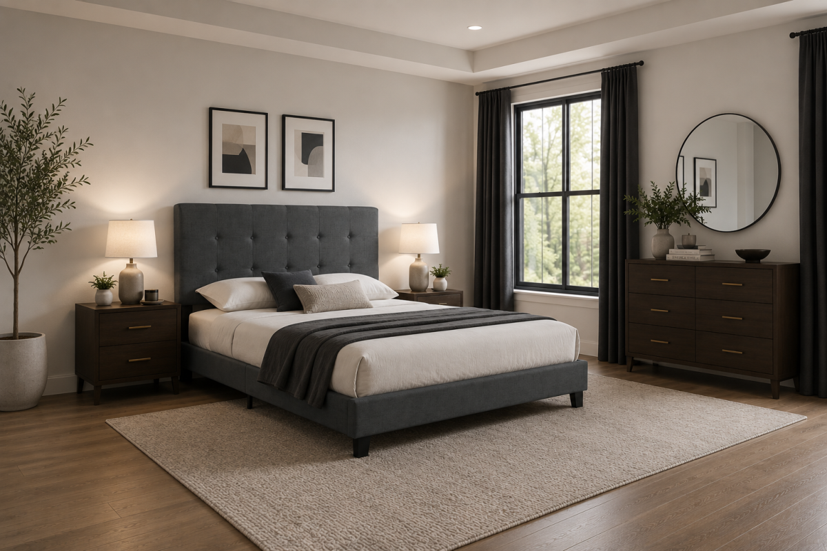 Button-Tufted Platform Bed