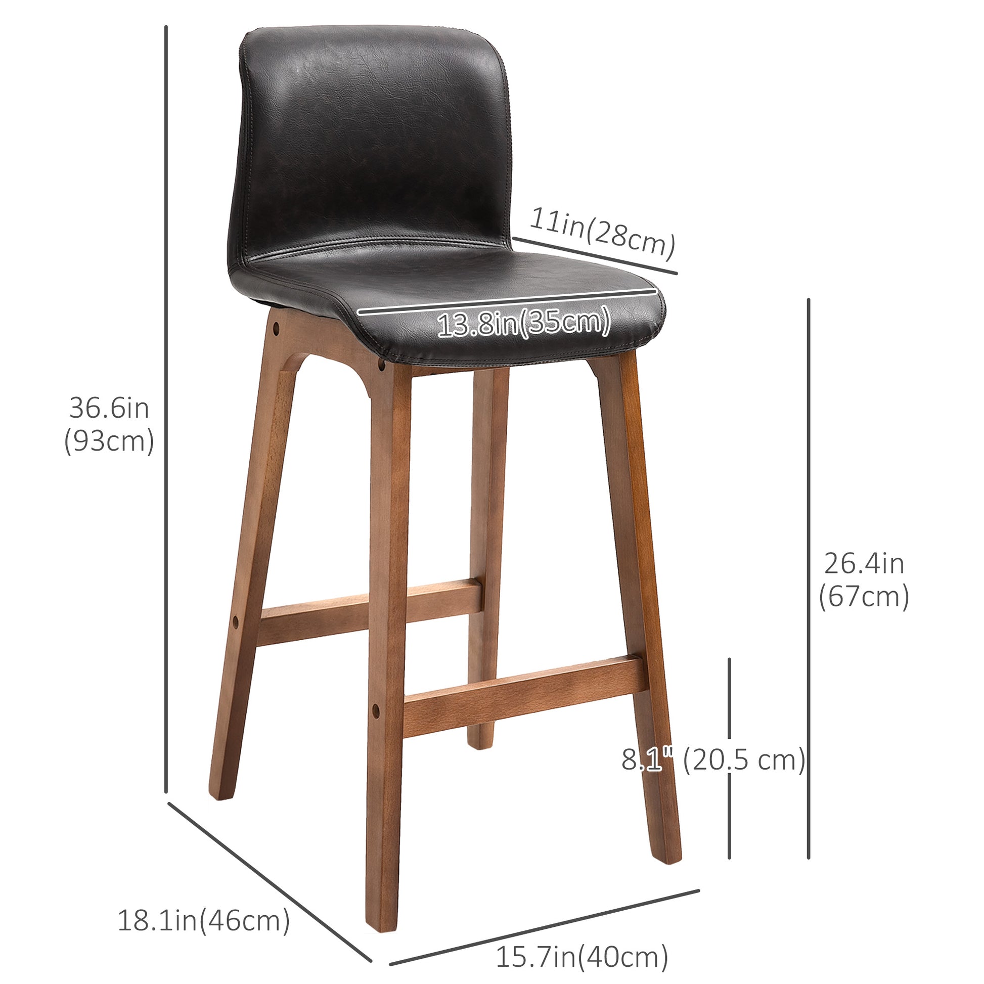 HOMCOM Modern Counter Height Bar Stools, Brown Faux Leather, Two-Piece Set