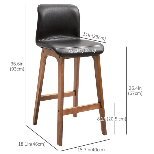 HOMCOM Modern Counter Height Bar Stools, Brown Faux Leather, Two-Piece Set