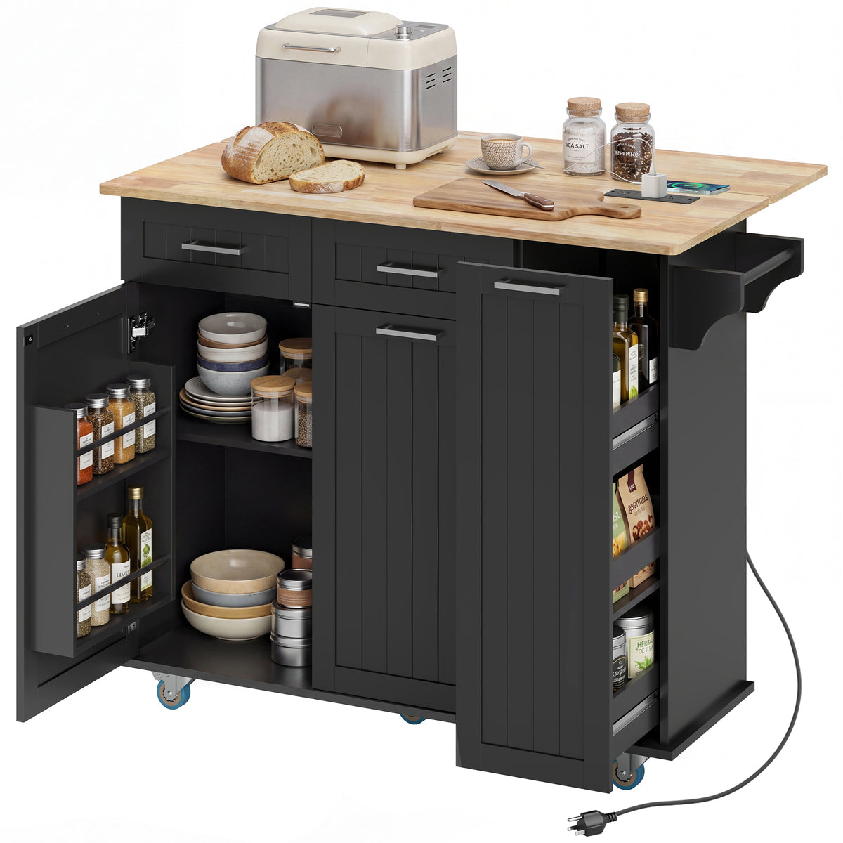 Kitchen Island on Wheels with Wood Drop Leaf – 47"W x 37"H