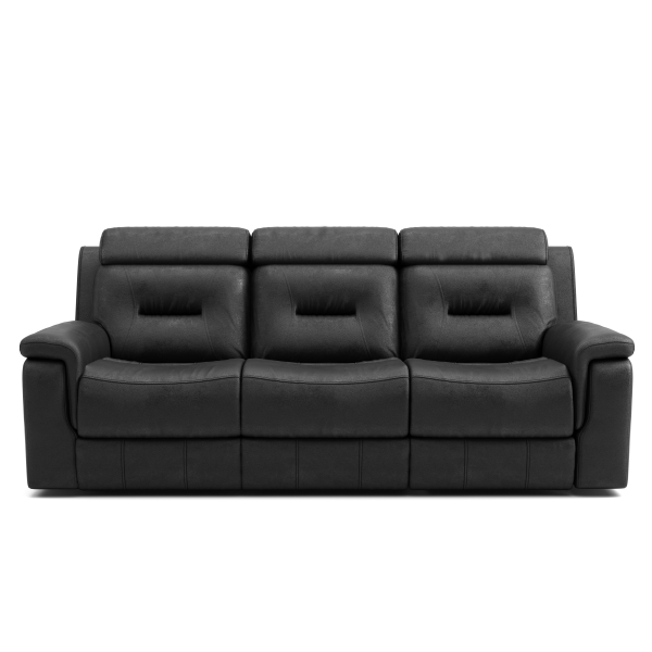 Nelson Luxurious Black Leather Recliner Sofa with Cupholders and Ergonomic Design