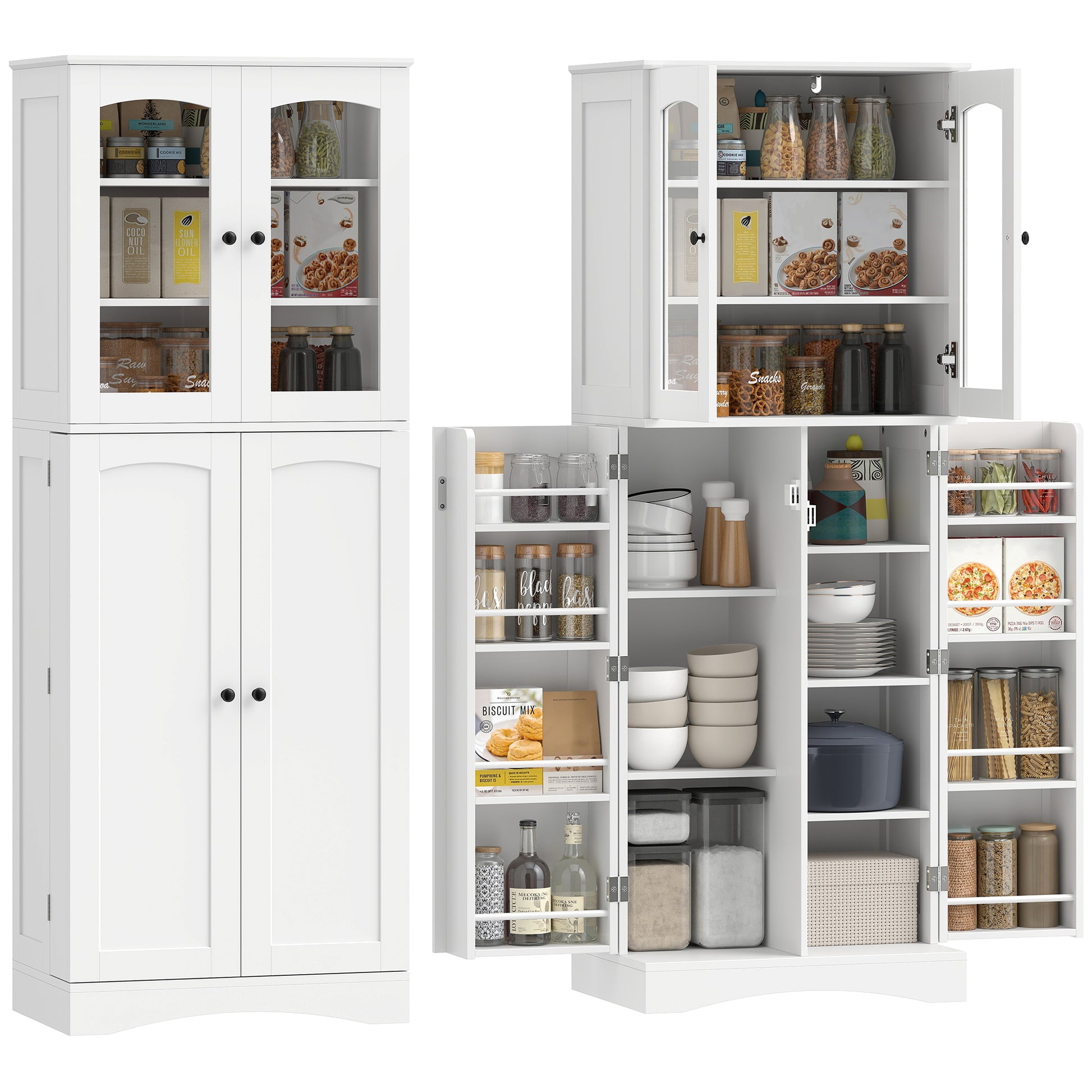 HOMCOM Kitchen Pantry Cabinet Soft‑Close Acrylic Doors, White, 64" Tall