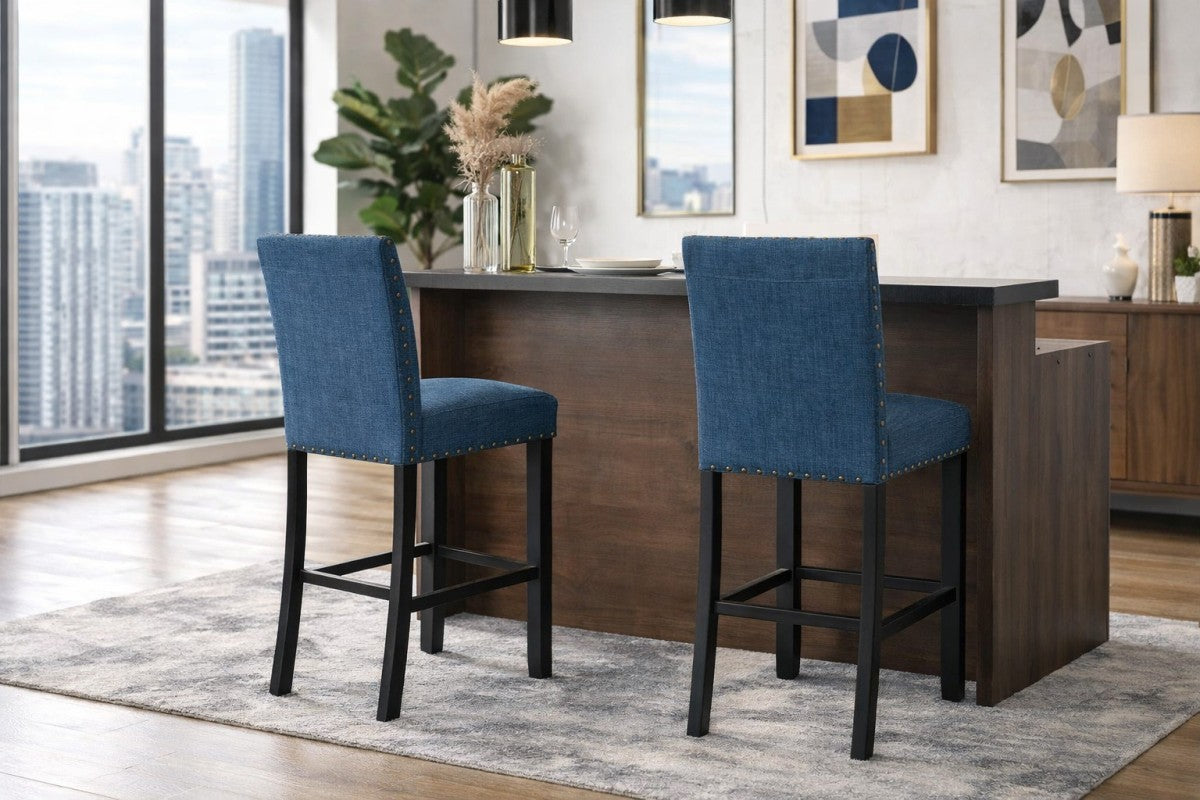 Upholstered 29'' Bar Stool, Set of 2 – Blue
