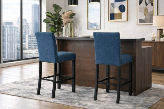 Upholstered 29'' Bar Stool, Set of 2 – Blue