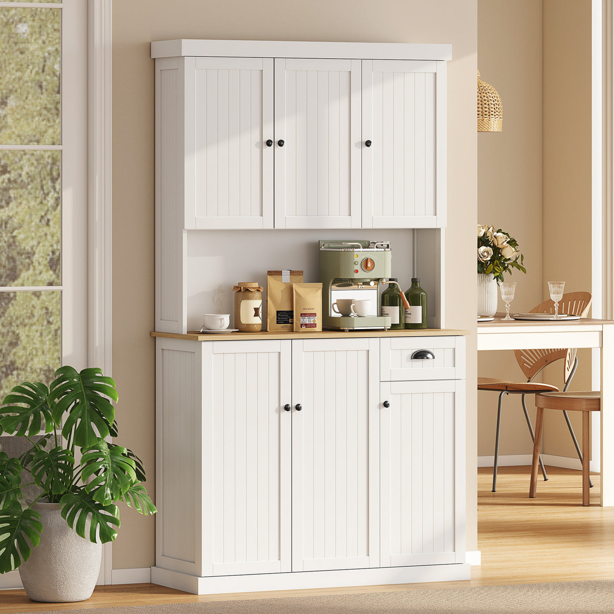 Kitchen Pantry with Hutch, Microwave Stand and Drawer – 40"W x 71"H