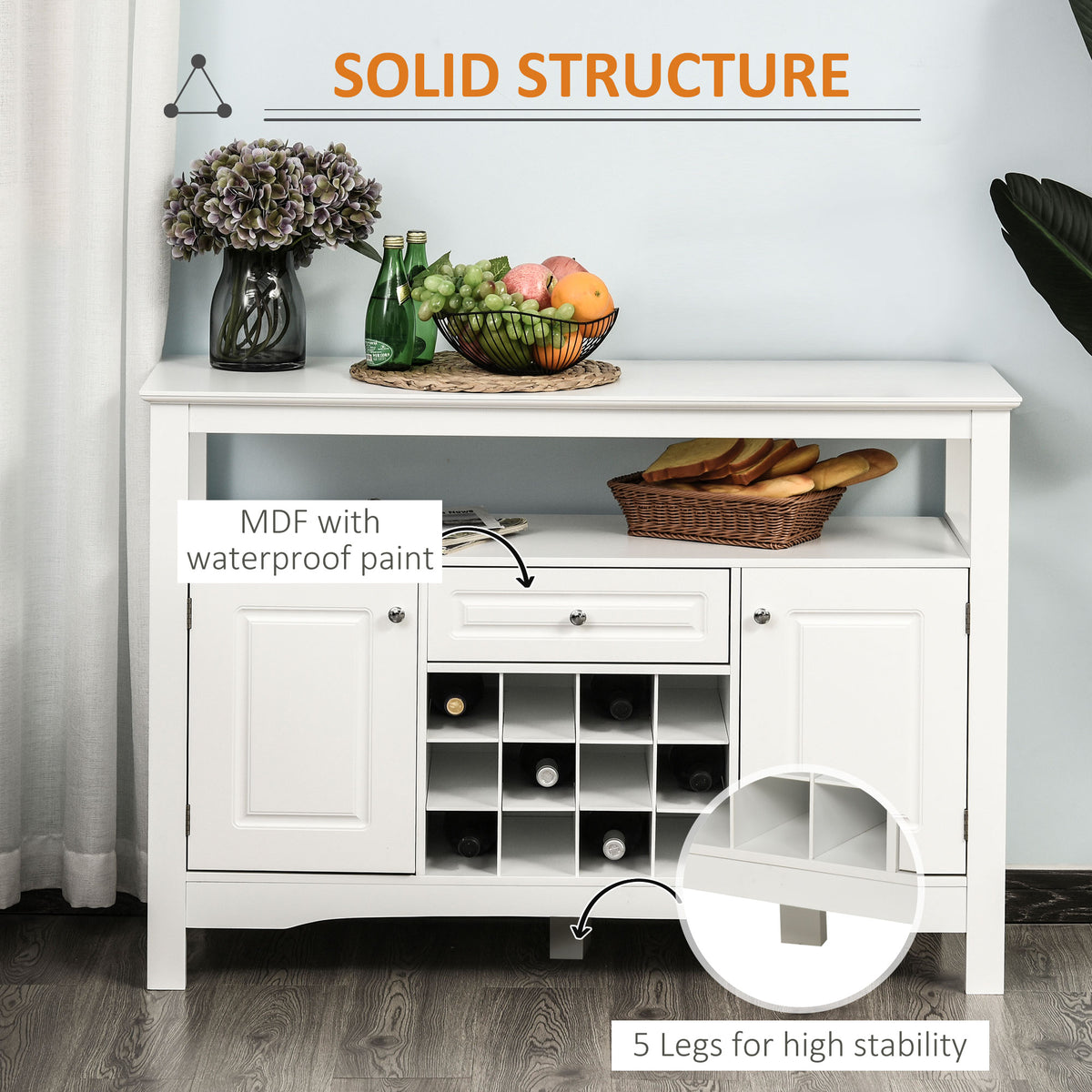 Buffet Bar Cabinet with Drawer and 12-Bottle Wine Rack – 46"W x 33"H
