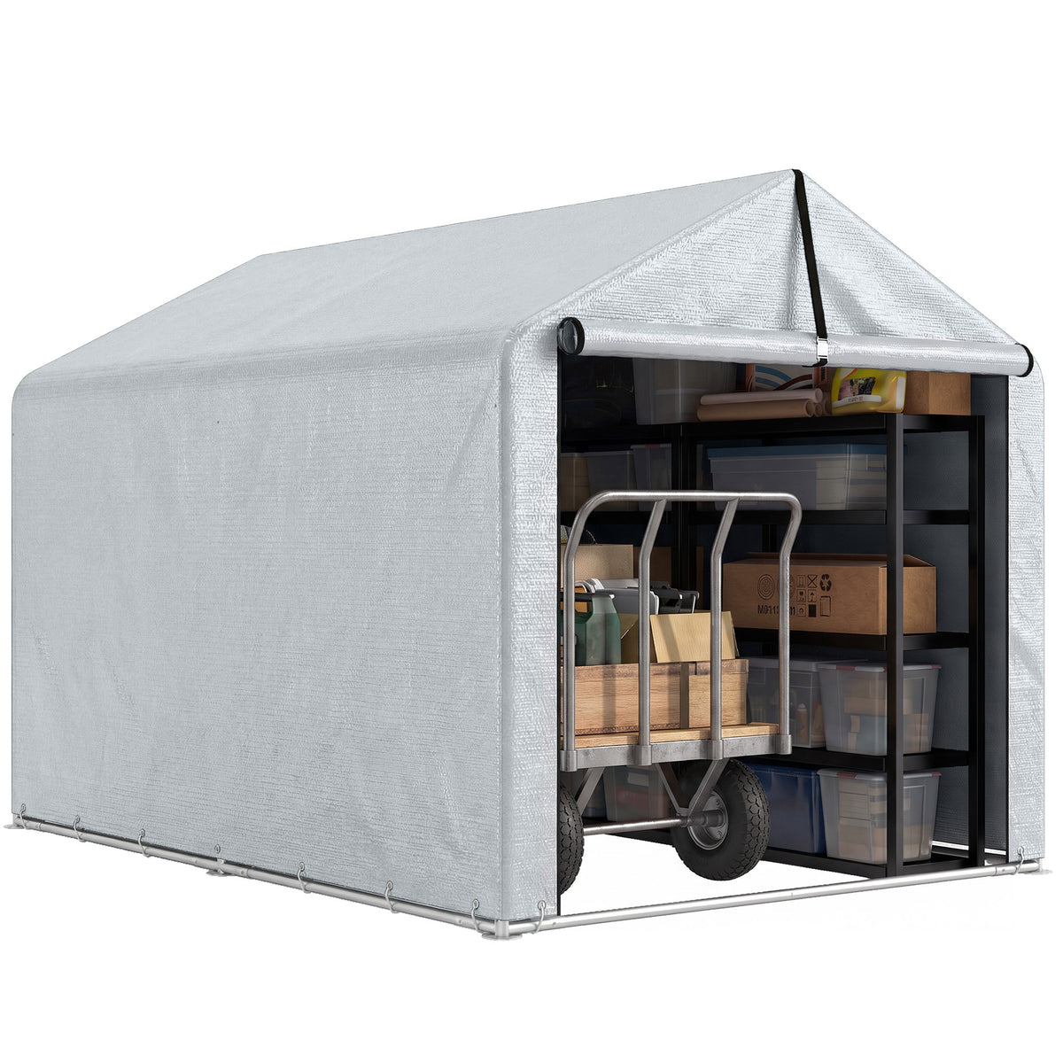 7' x 5' Portable Shed, Outdoor Storage Shed with Roll-up Zipper Door and Galvanized Metal Frame for Garden Tools