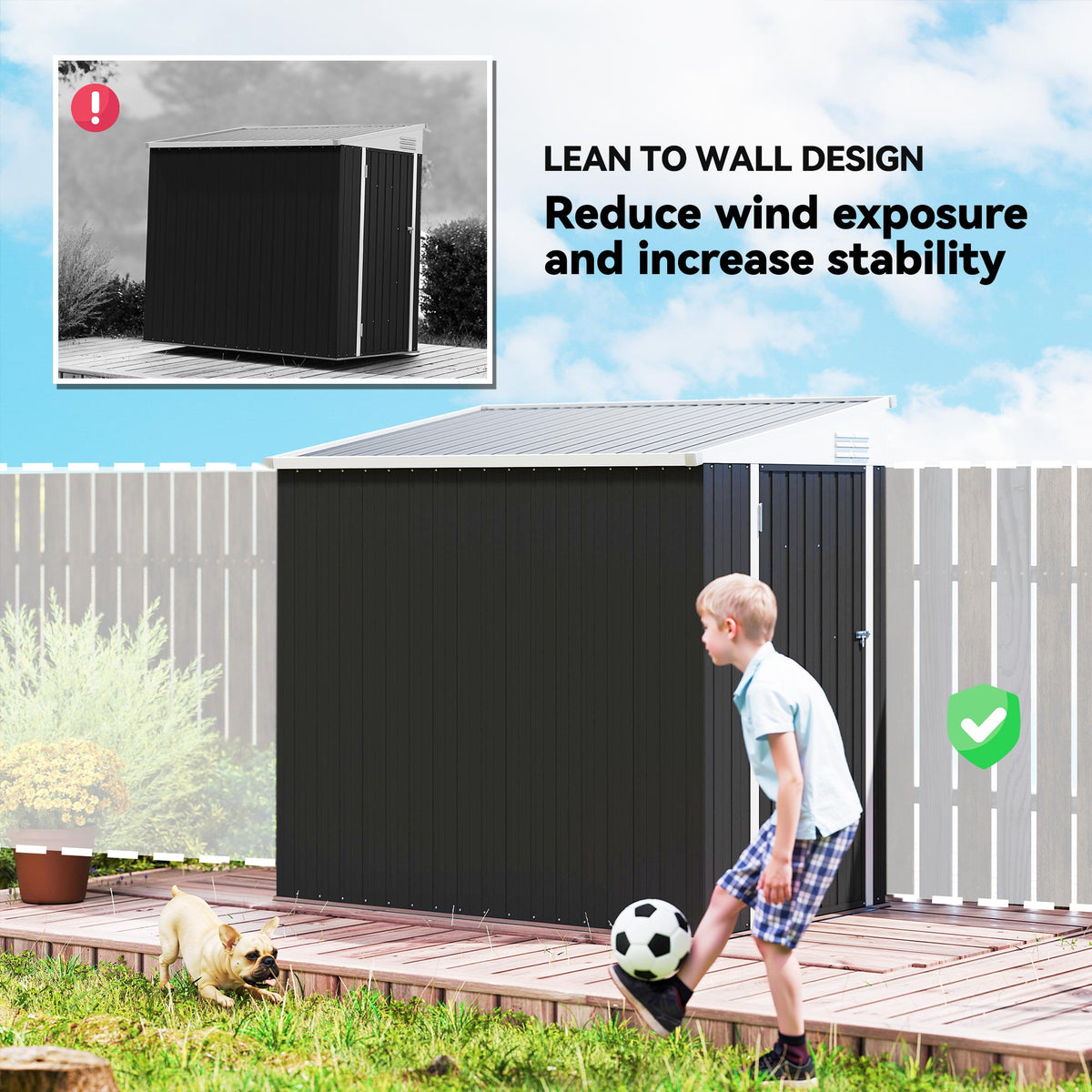 4' x 6' Outdoor Storage Shed Lean to Shed Outdoor Metal Tool Shed with Lockable Door and Air Vents