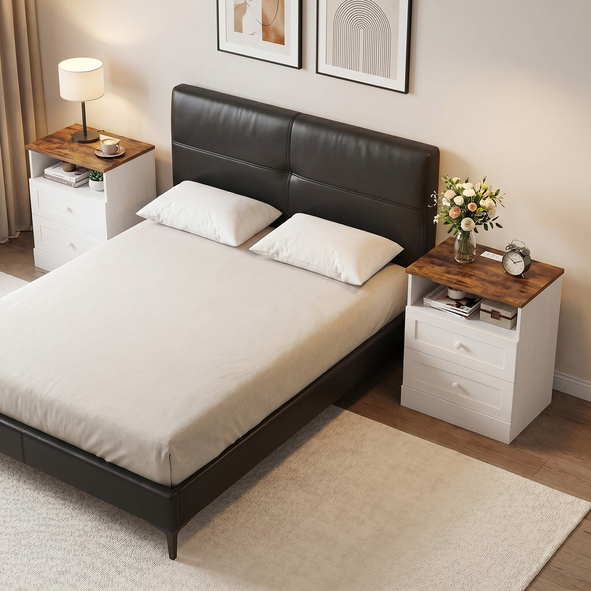 Nightstands with Charging Station and 2 Drawers, Set of 2 – 20"W x 24"H