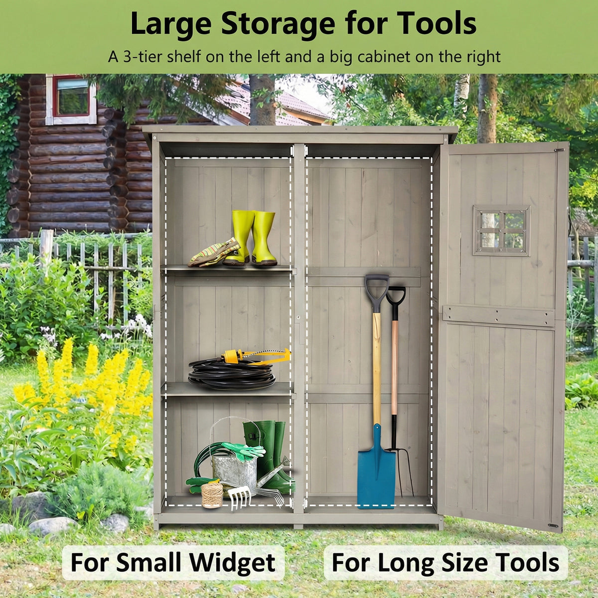 4' x 1.5' Wooden Garden Storage Shed, Outdoor Tool Cabinet Organizer with Windows and Double Door – Grey