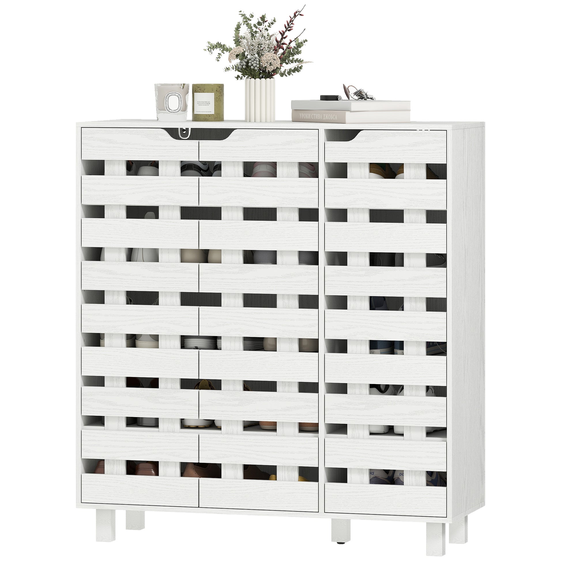 HOMCOM White 20-Pair Entryway Shoe Cabinet with Ventilated Adjustable Shelves