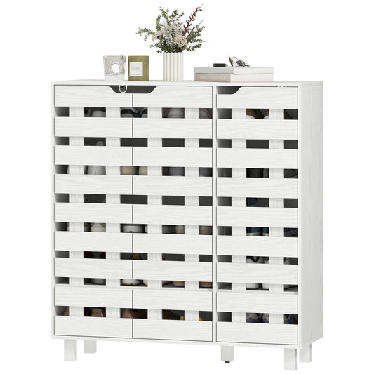 HOMCOM White 20-Pair Entryway Shoe Cabinet with Ventilated Adjustable Shelves
