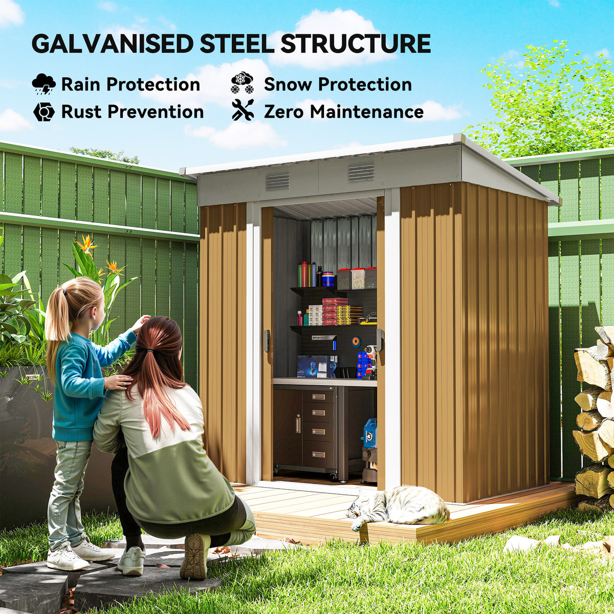 6' x 4' Outdoor Storage Shed, Metal Garden Shed with Lockable Sliding Doors and Vents – Yellow