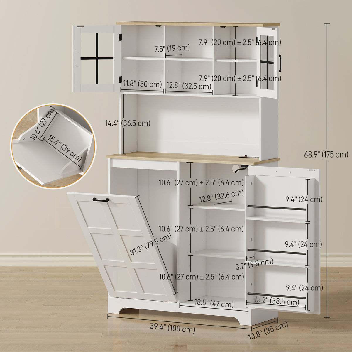 Kitchen Pantry Cabinet with Charging Station – 39"W x 69"H