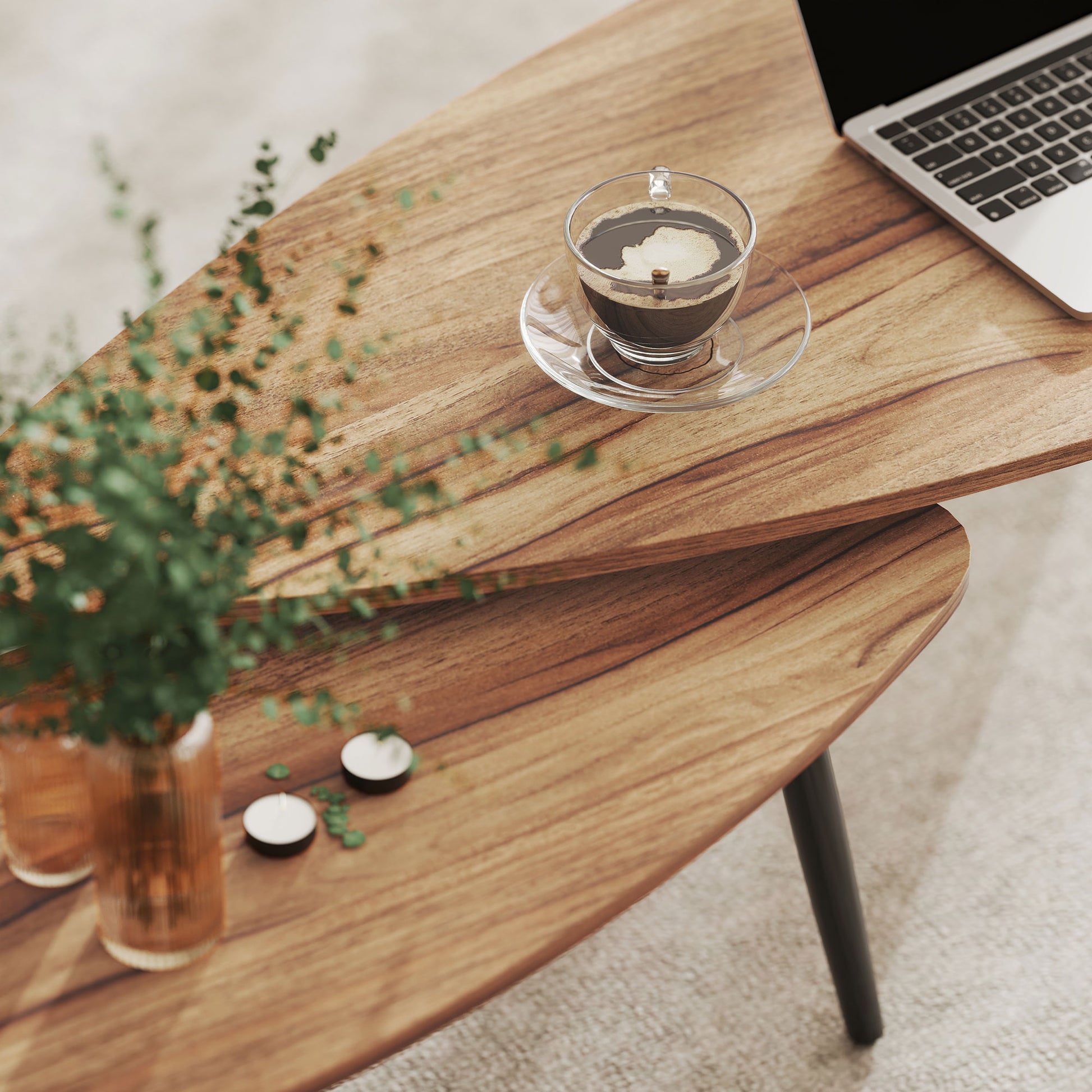 HOMCOM Industrial 2-Piece Nesting Coffee Table Set, Brown Wood-Effect Steel Legs