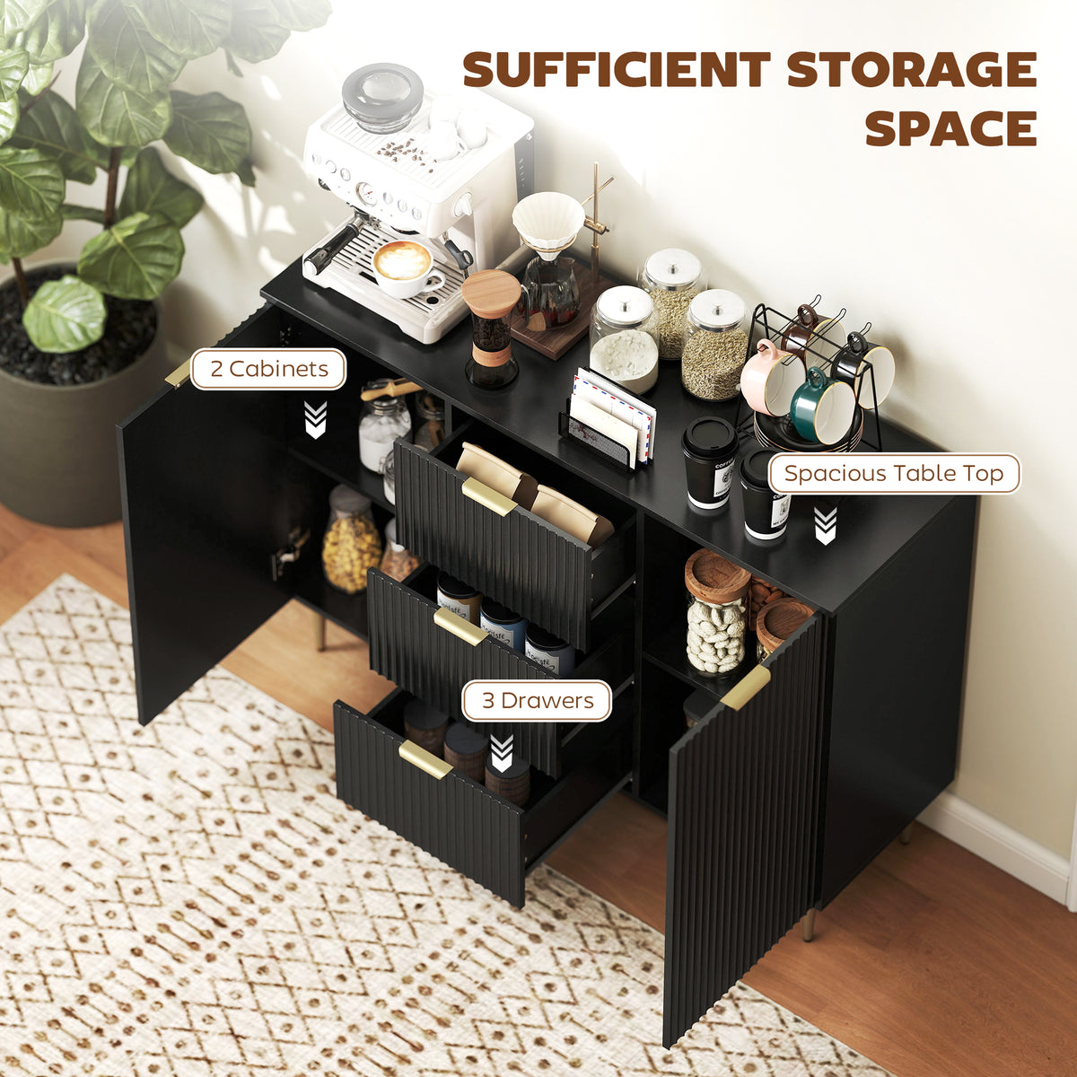 Sideboard Buffet Cabinet with 3 Drawers and Adjustable Shelves – 47"W x 35"H