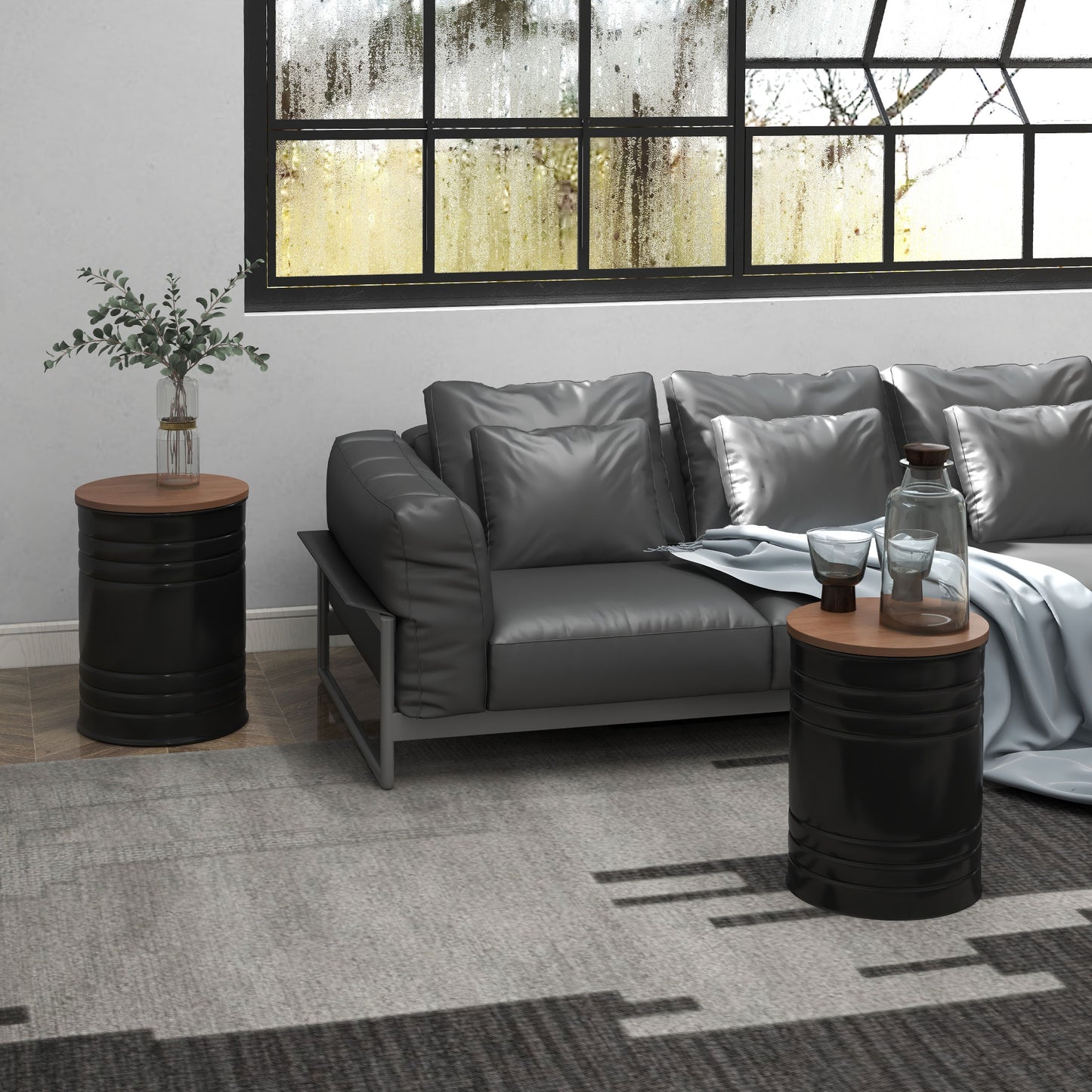 HOMCOM 2-Piece Round Nesting Coffee Tables with Wooden Lids & Hidden Storage