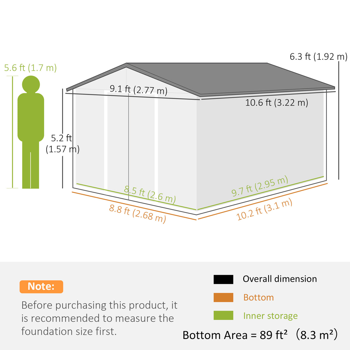 11' x 9' Metal Storage Shed Garden Tool House with Double Sliding Doors, 4 Air Vents for Backyard, Patio, Lawn – Dark Grey