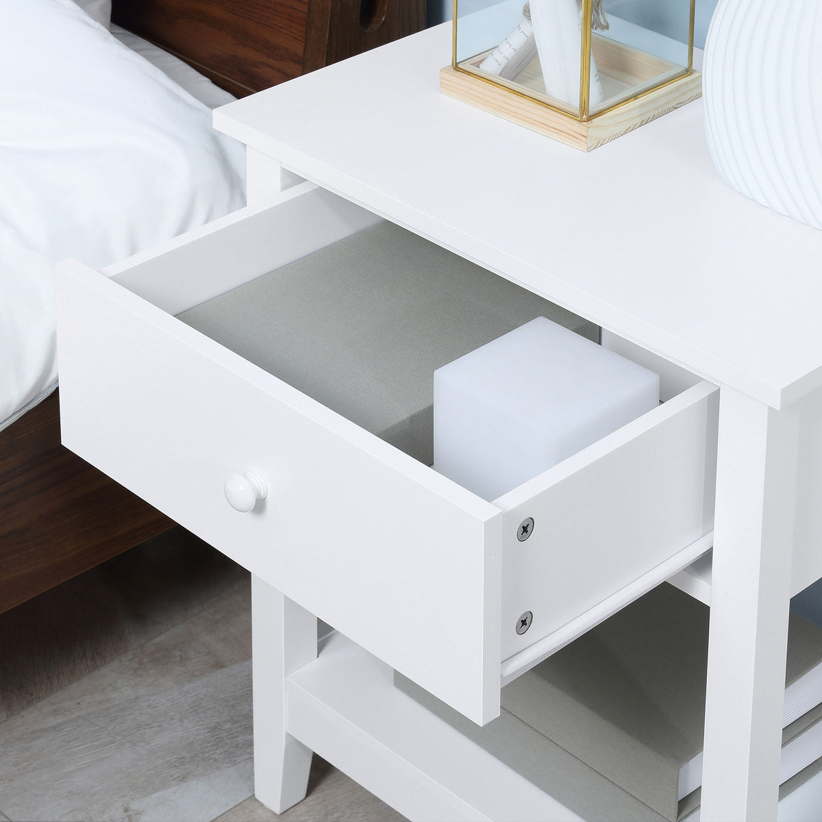 Nightstand with Drawer and Storage Shelf – 20"W x 24"H