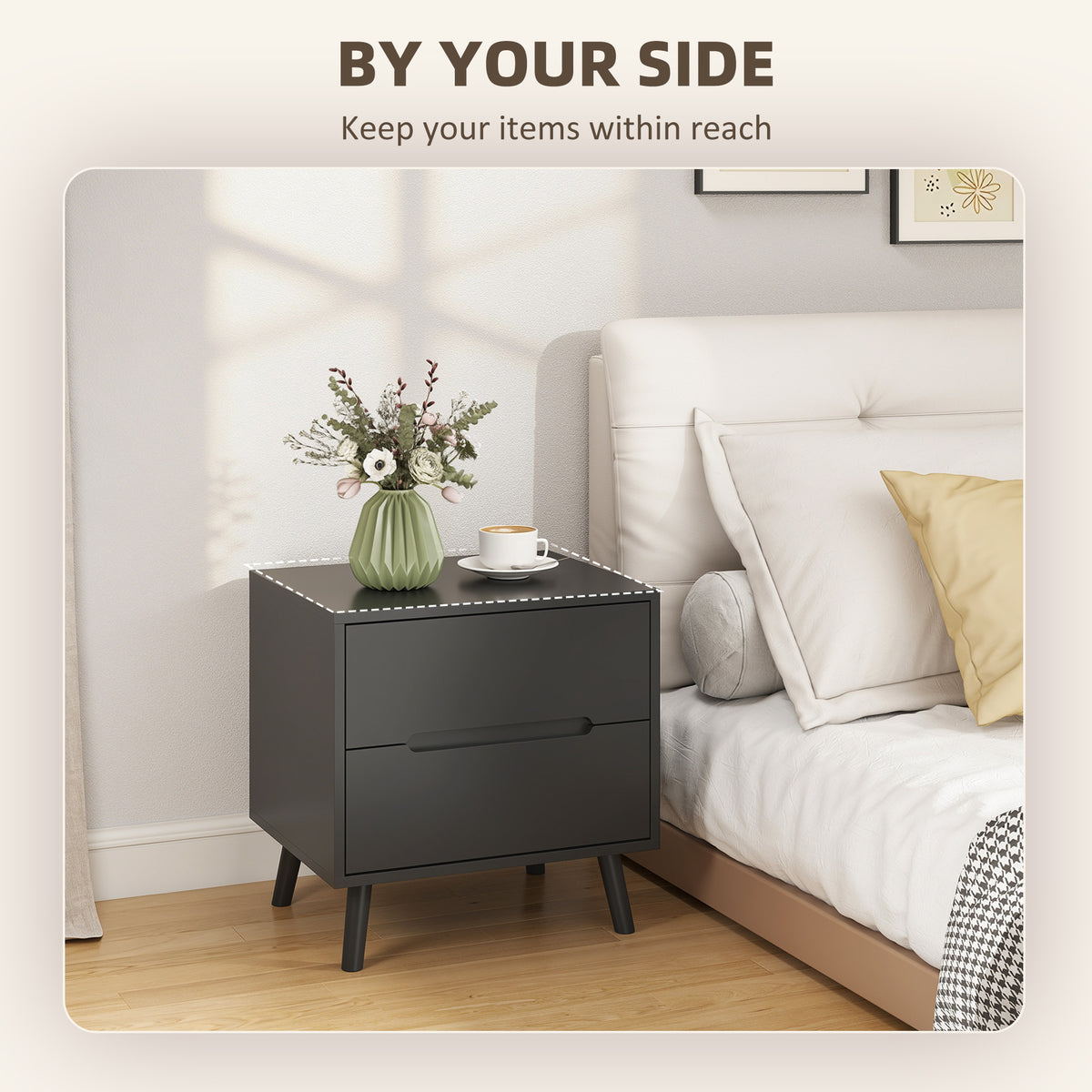 2-Drawer Nightstands with Solid Wood Legs, Set of 2 – 20"W x 20"H