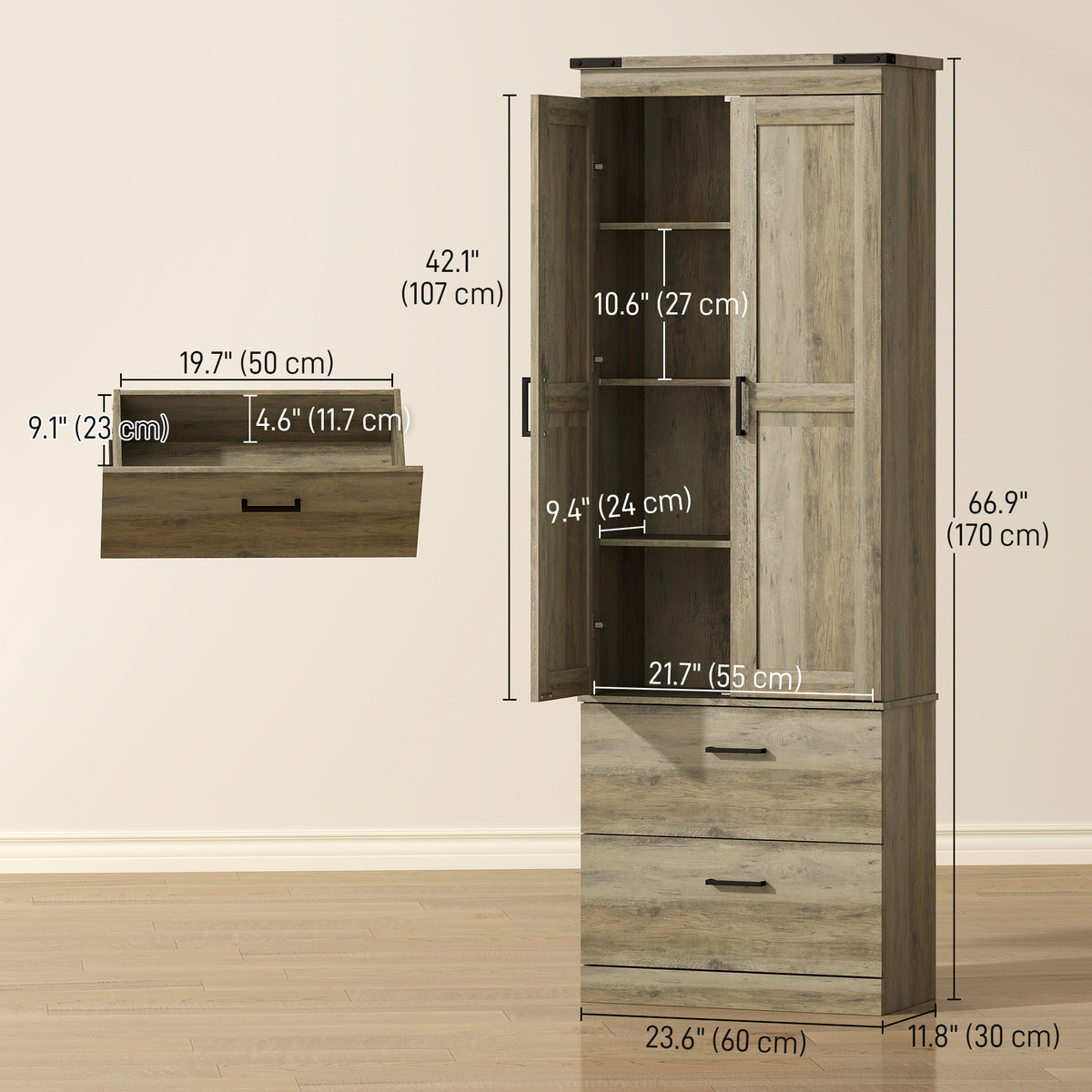 Kitchen Pantry Cabinet with Doors – 24"W x 67"H
