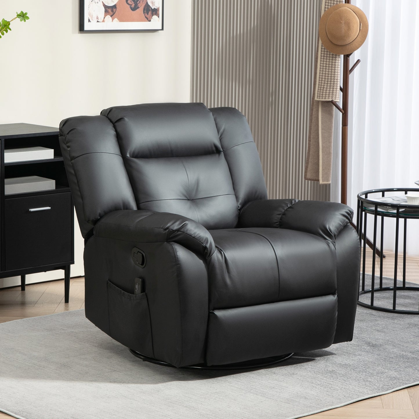 HOMCOM 8-Point Vibration Massage Recliner Chair, PU Leather, Swivel, Rocking, Remote