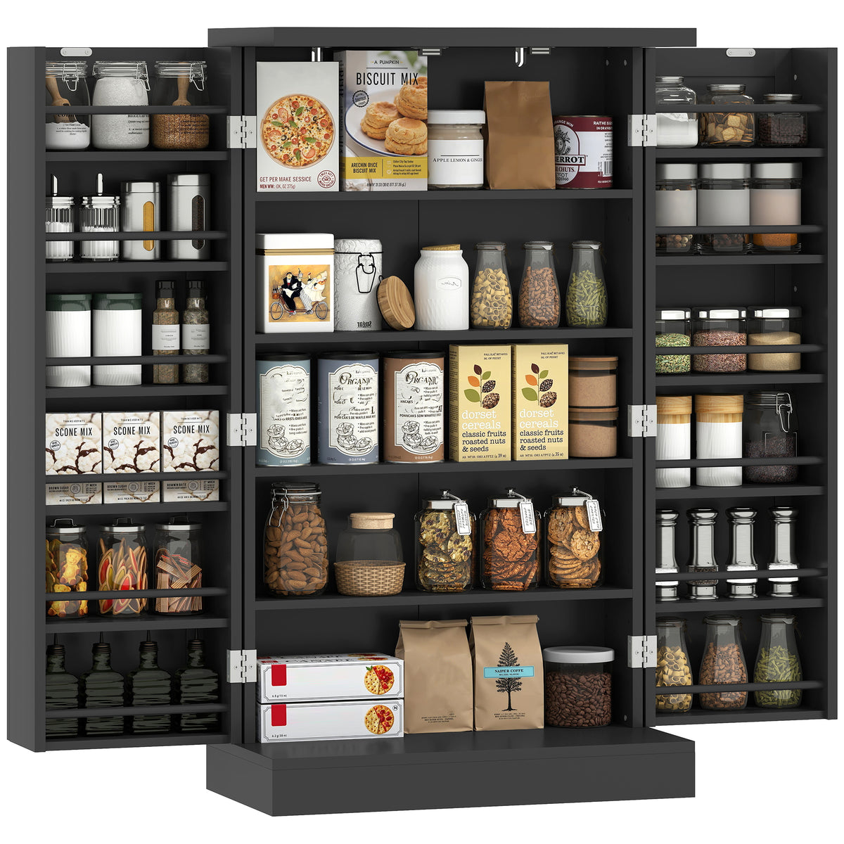 Kitchen Pantry Cabinet with 5-Tier Shelving and 12 Spice Racks – 24"W x 41"H
