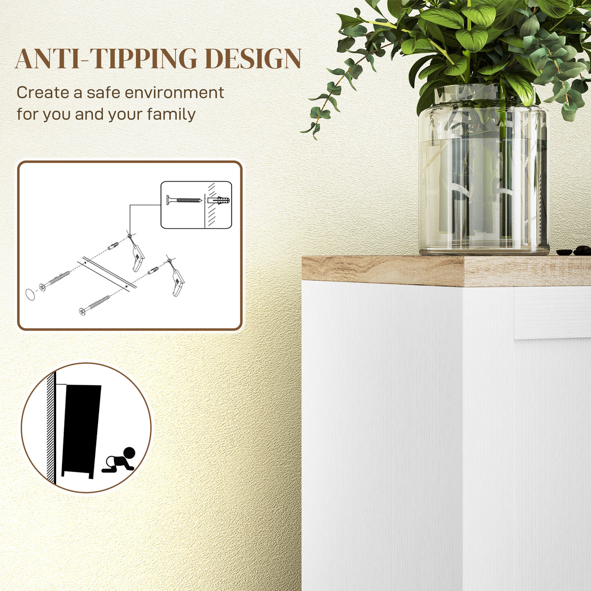 Modern Kitchen Storage Cabinet with 4 Doors Adjustable Shelves – 47"W x 35"H