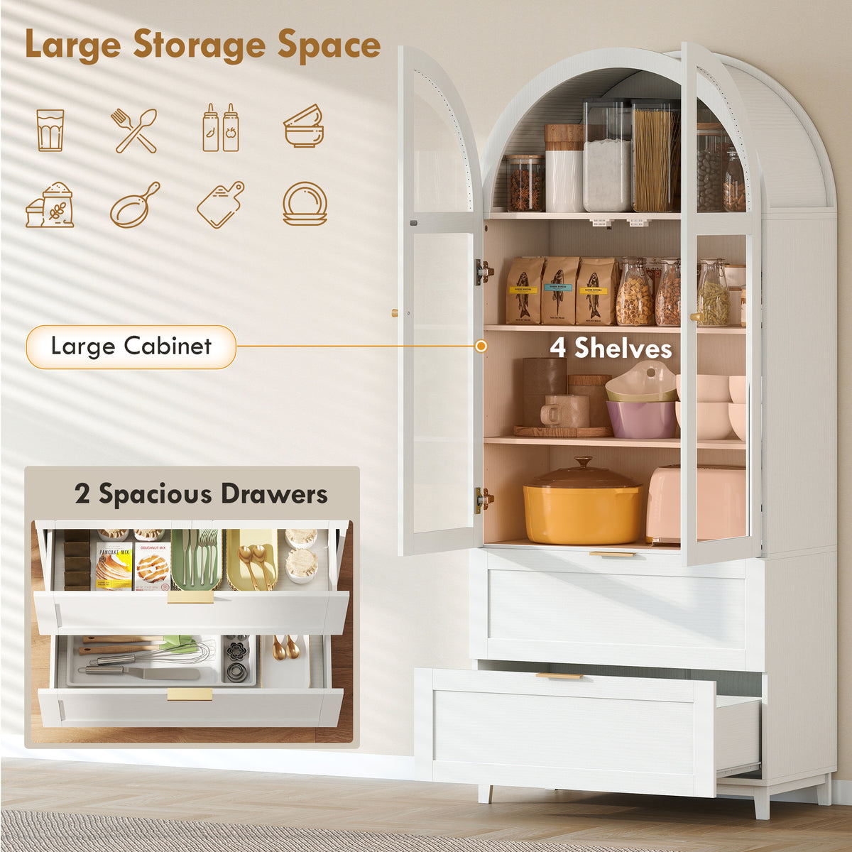 Farmhouse Kitchen Storage Cabinet with 2 Drawers – 31"W x 71"H
