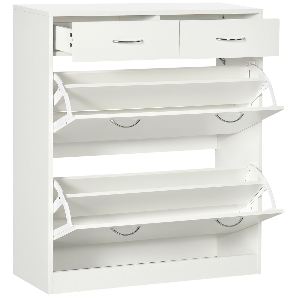 Narrow Shoe Storage with 2 Flip Drawers and Adjustable Shelves – 32"W x 36"H