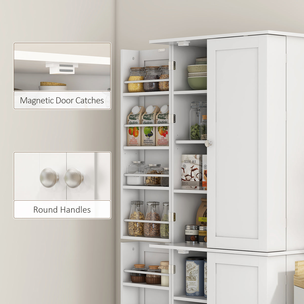 Kitchen Pantry Cabinet with 4 Doors and 16 Door Shelves – 24"W x 65"H