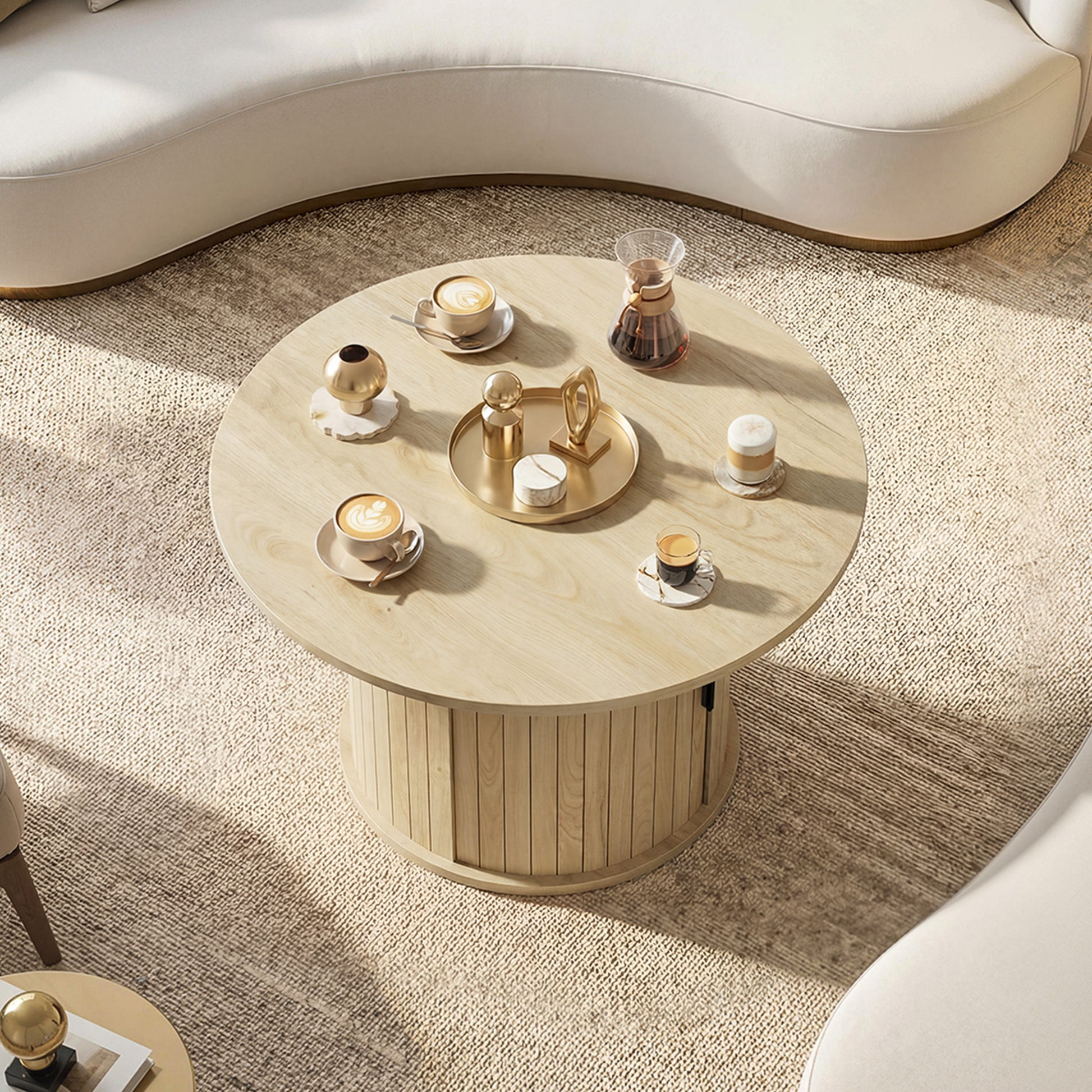 HOMCOM Round Coffee Table 31.5" Natural Wood