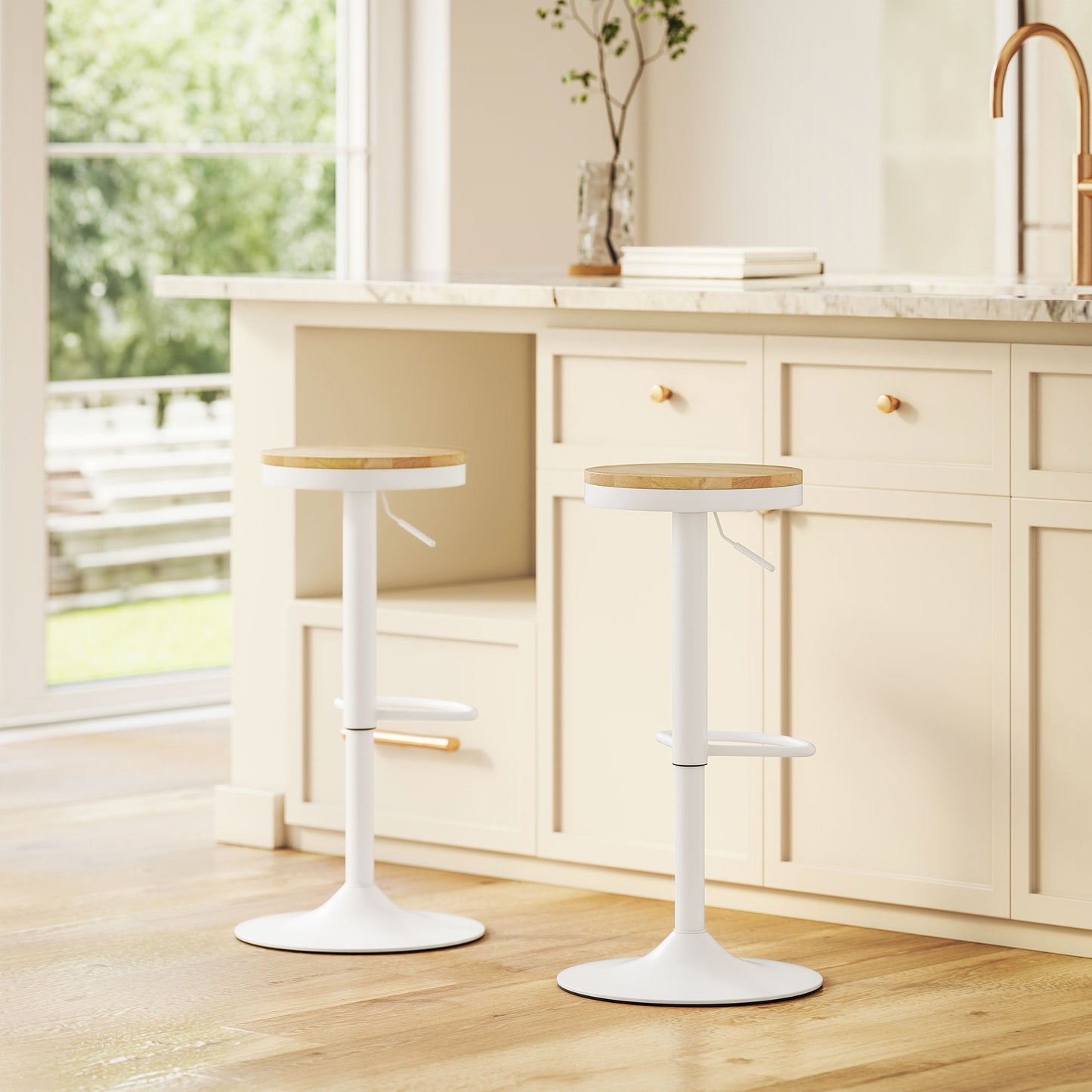 HOMCOM Wood Barstools Set of 2 Swivel Adjustable Height