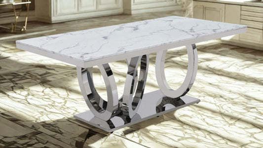 80" Marble Dining Table with Interlocking Ring Base