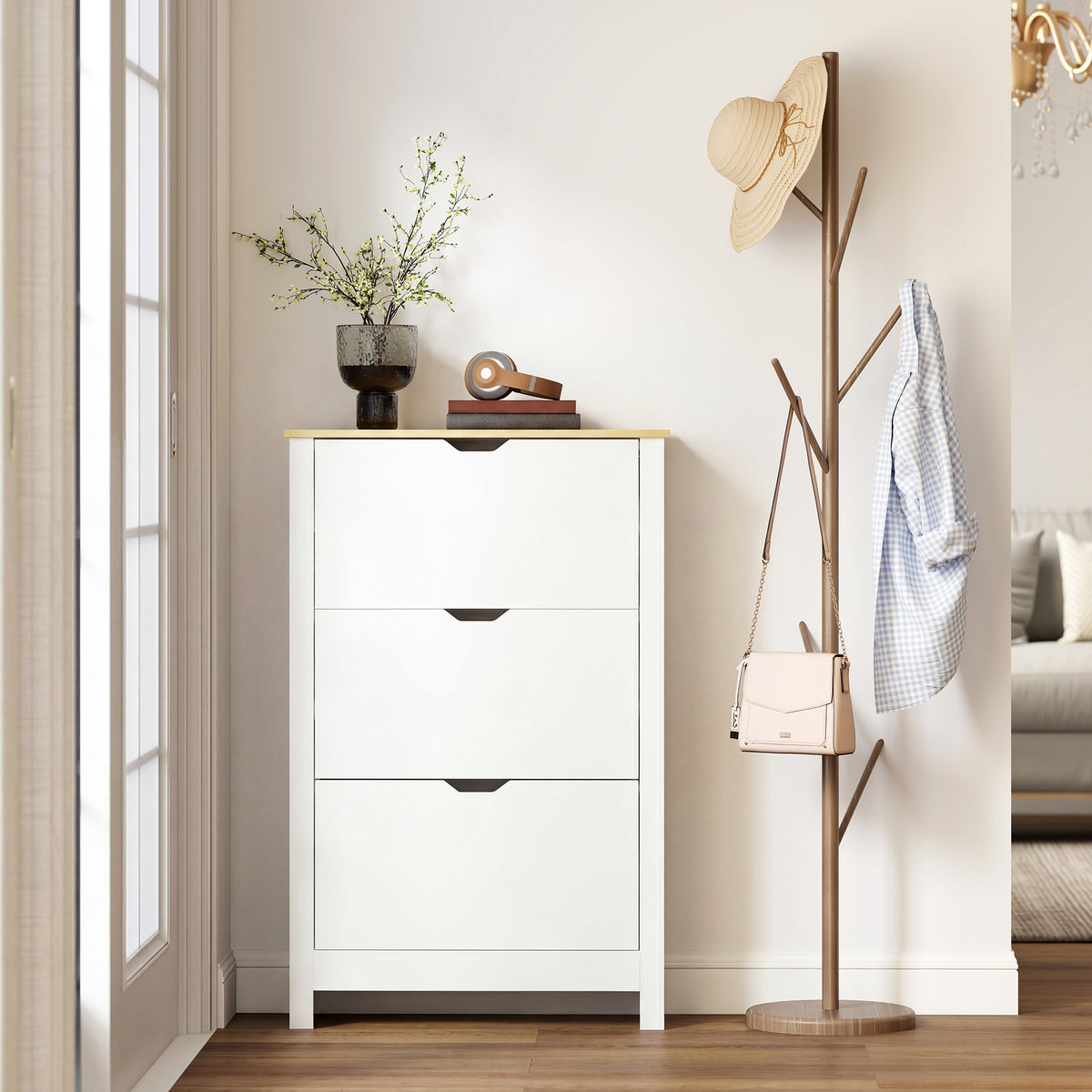 Shoe Storage Cabinet with 3 Flip Drawers – 28"W x 44"H