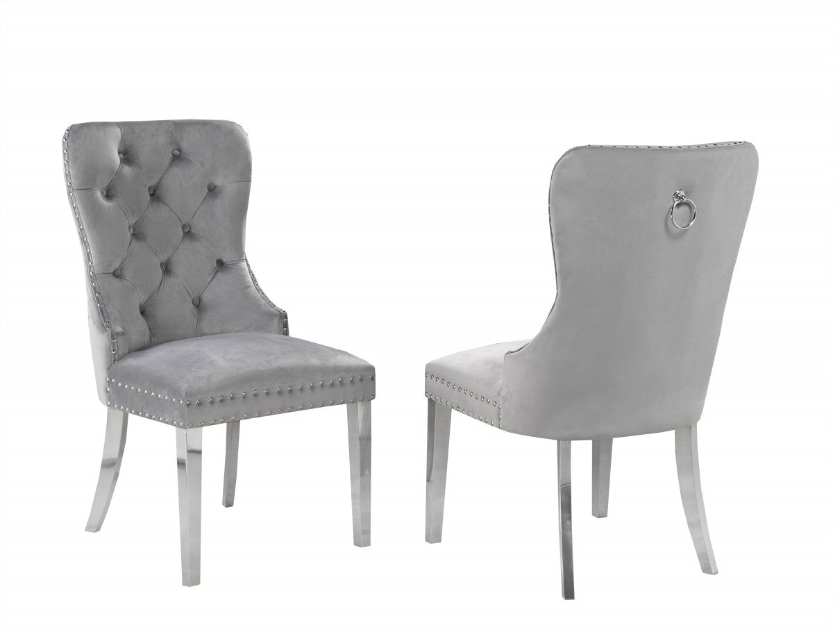 Luxurious Navy Velvet Tufted Dining Chairs Set of 2, Chrome Legs