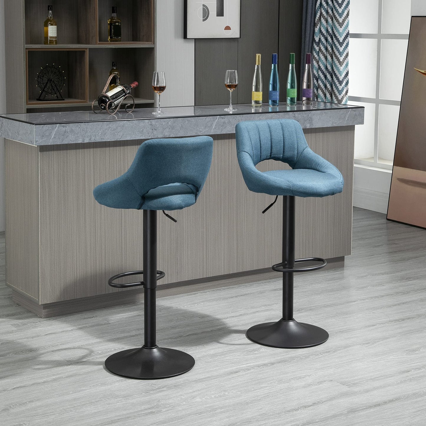 Bar Stools Set of 2, Swivel Counter Height Barstools with Adjustable Height, Faux Leather Upholstered Bar Chairs with Round Metal Base and Footrest, Grey