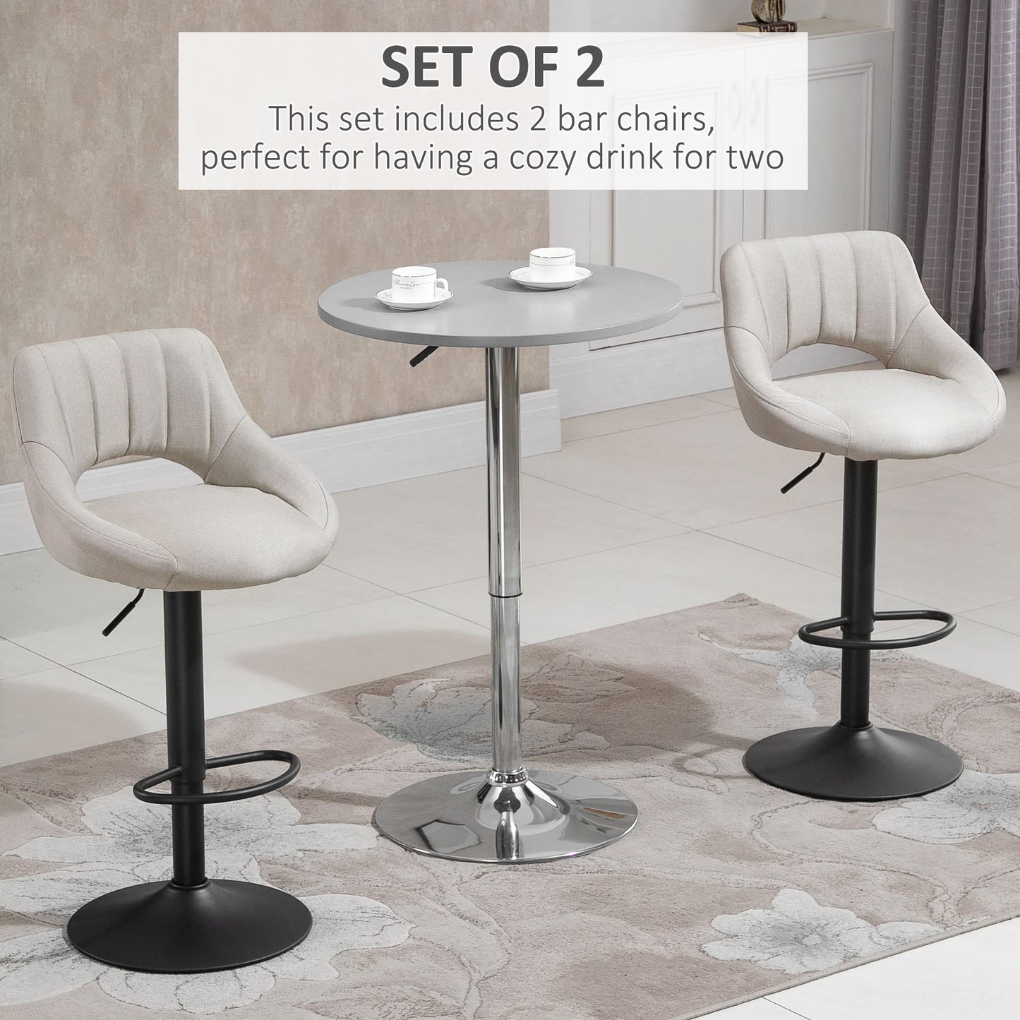 Bar Stools Set of 2, Swivel Counter Height Barstools with Adjustable Height, Faux Leather Upholstered Bar Chairs with Round Metal Base and Footrest, Grey