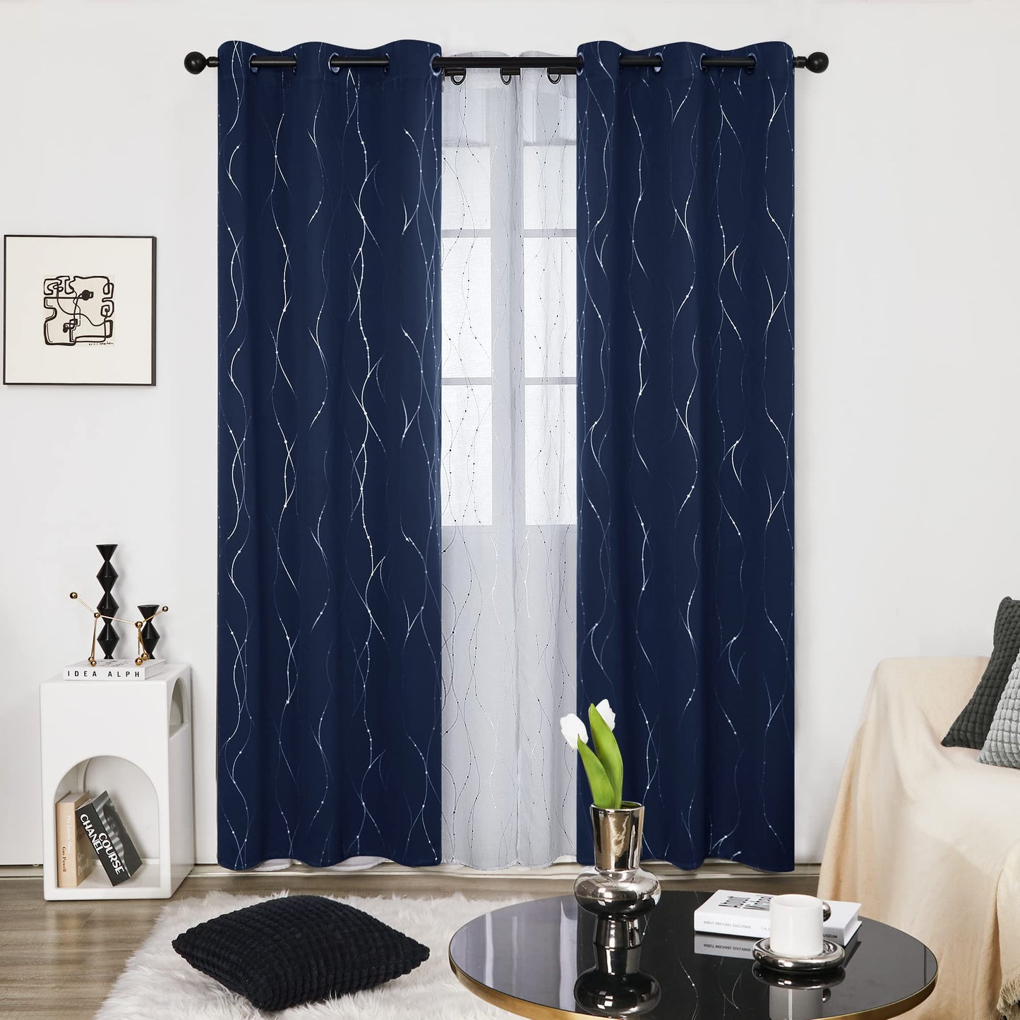 Deconovo Blackout Curtains 84 Inches Long, Thermal Insulated Energy Saving Curtains for Bedroom, Noise Reduction Curtain Drapes for Living Room (52W x 84L Inch, Grey, 2 Panels)