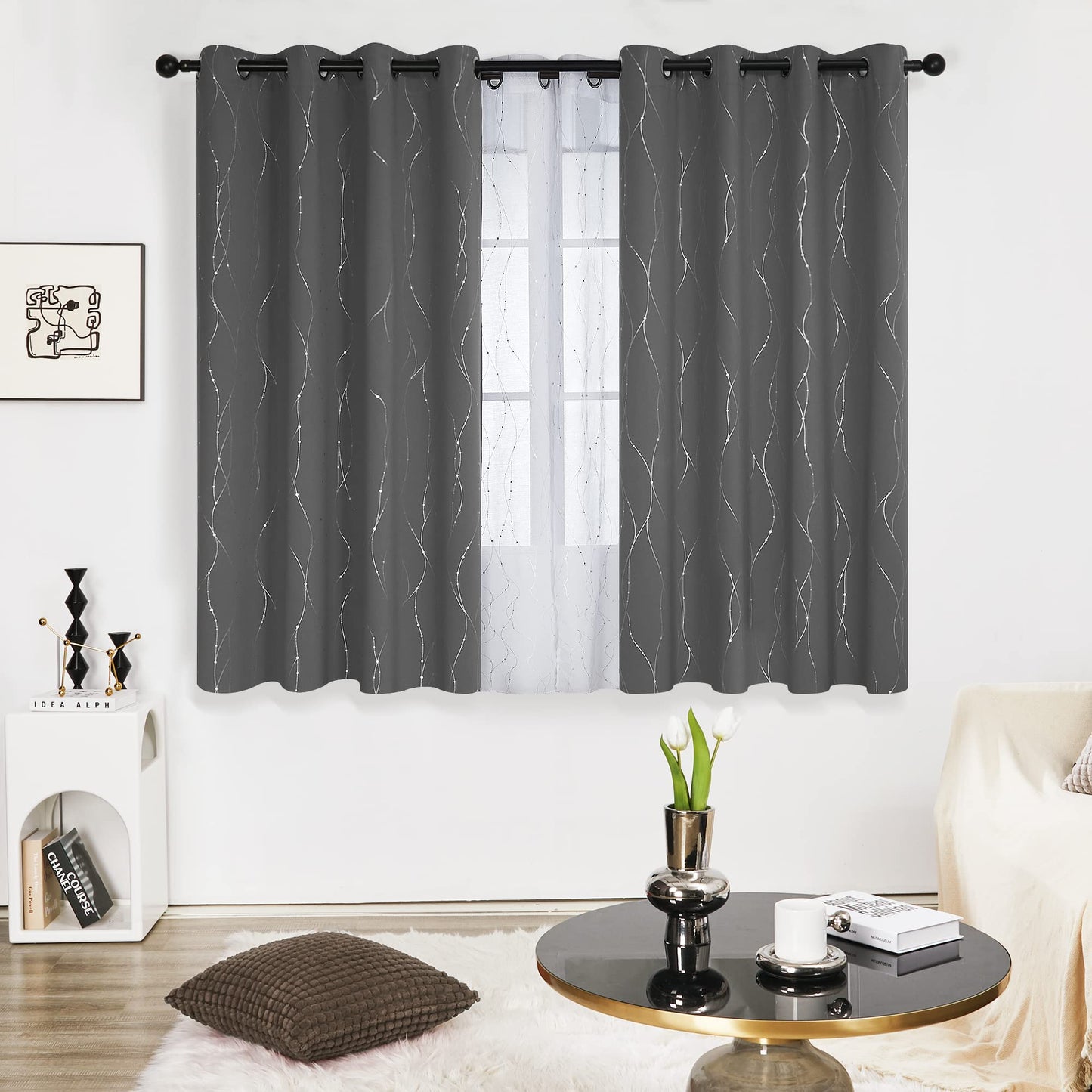 Deconovo Blackout Curtains 84 Inches Long, Thermal Insulated Energy Saving Curtains for Bedroom, Noise Reduction Curtain Drapes for Living Room (52W x 84L Inch, Grey, 2 Panels)