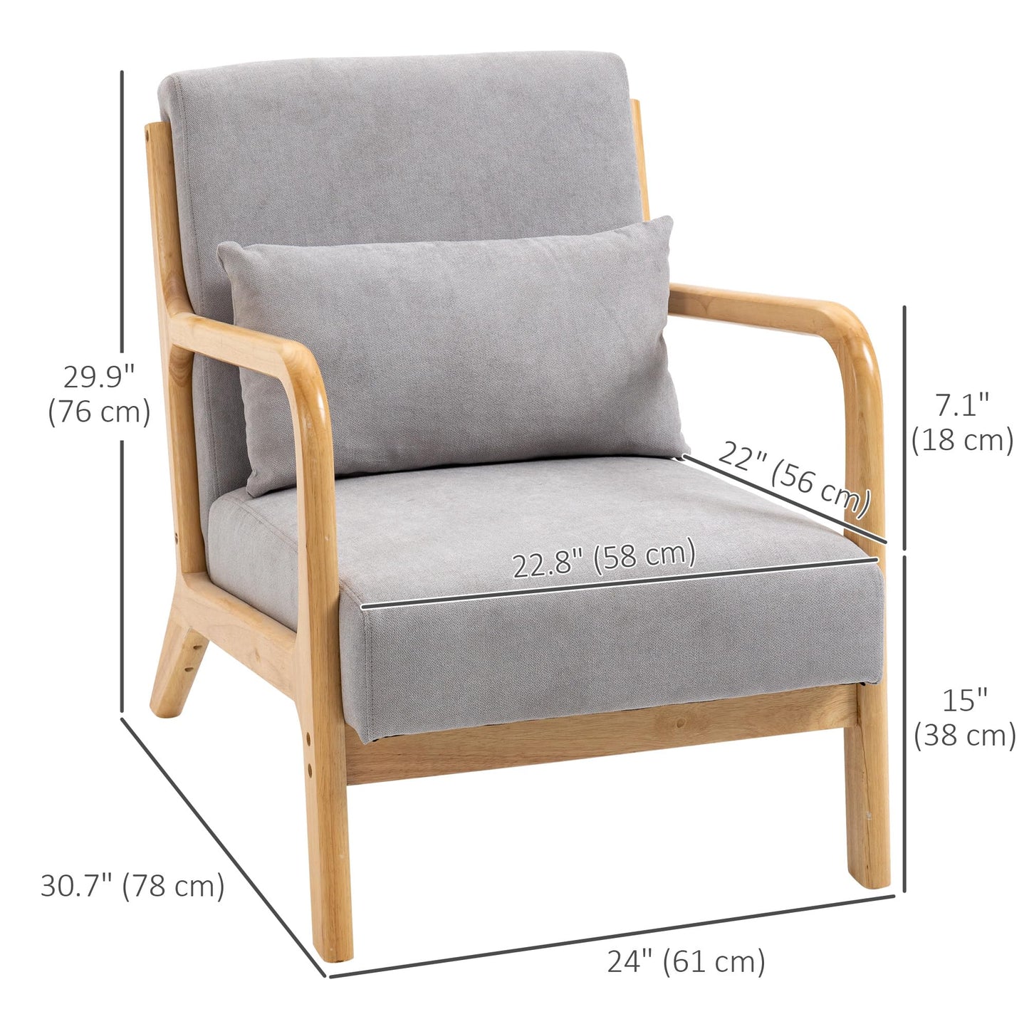 Modern Armchair with Wood Legs and Pillow, Upholstered Accent Chair for Living Room and Bedroom - Beige