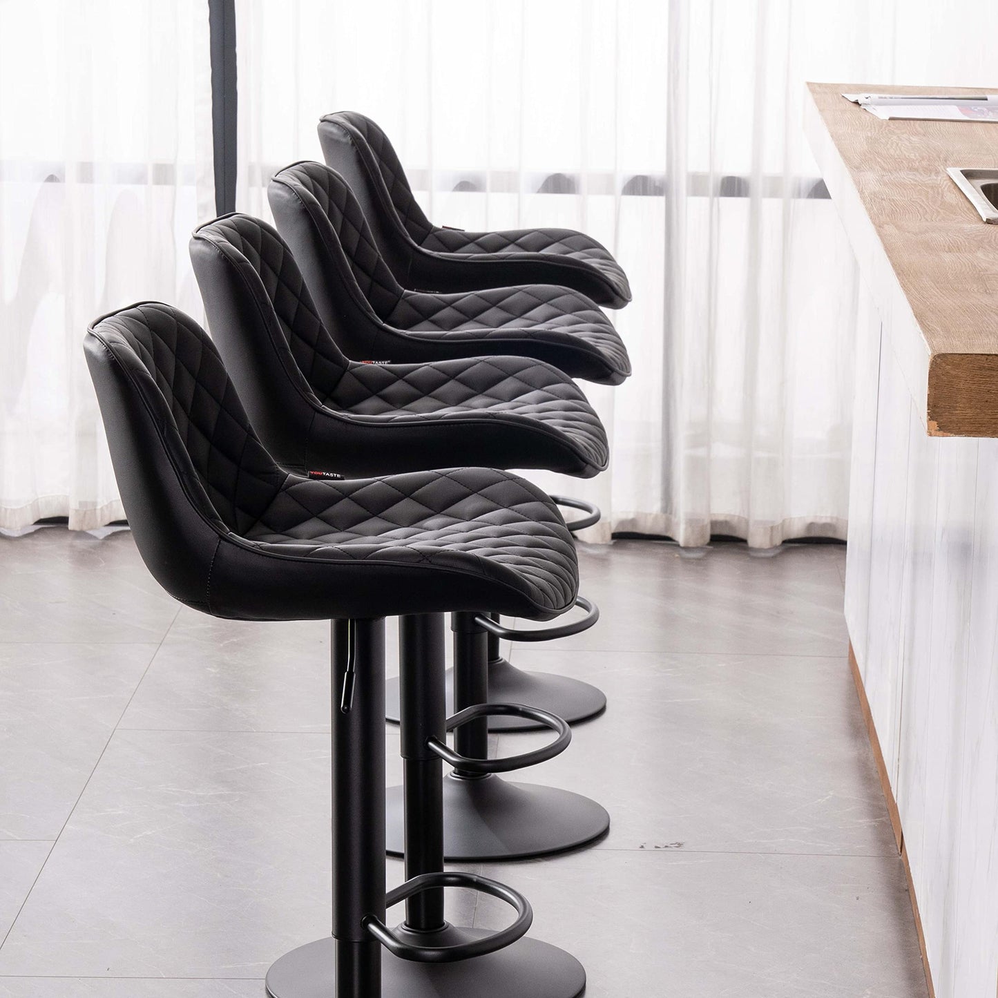 Grey Bar Stools Set of 2 Counter Height Bar Stool Faux Leather Upholstered Metal Barstools Modern Adjustable Swivel High Back Bar Chairs Home Kitchen Dining Island
