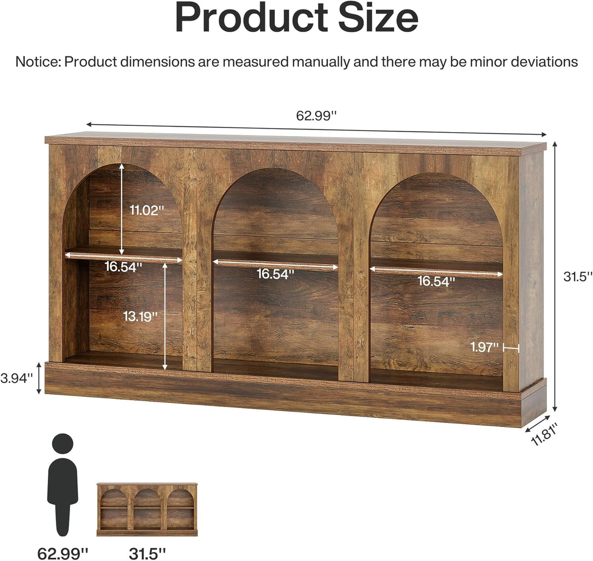 63" Console Table, Farmhouse Entryway Table with 3 Tier Storage