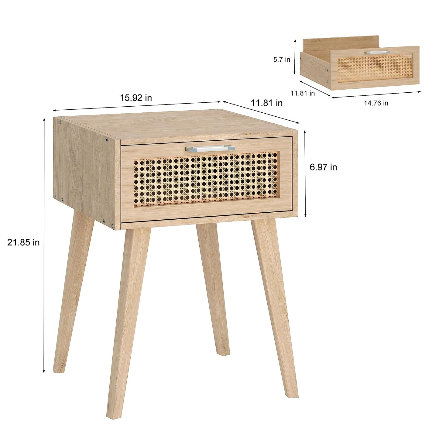 Rattan Nightstand,End Table with Rattan Door, Boho Bedside Table,Rattan Nightstand for Living Room,Bedroom,Dorm and Small Spaces,Natural CAACTG11Y