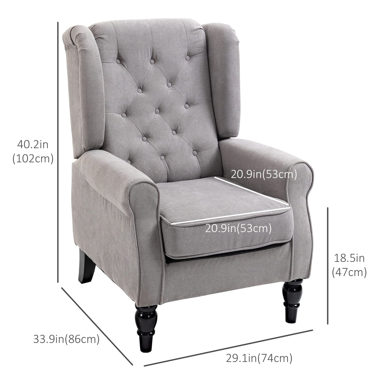 Fabric Accent Chair, Button Tufted Armchair, Upholstered Modern Living Room Chair, Wingback Chair with Wood Legs, Rolled Arms, Thick Padding for Bedroom, Blue