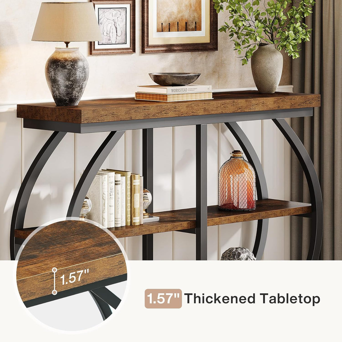 41" Console Table, 3-Tier Sofa Entryway Table with Storage Shelves